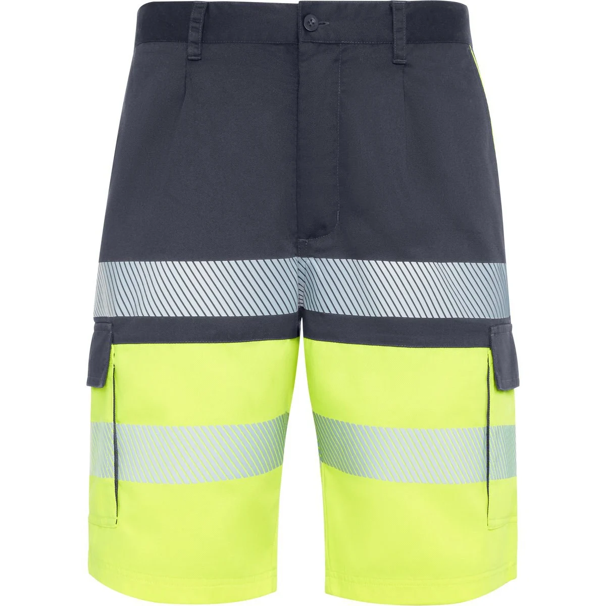Roly HV9328 Lada Tweekleurige Multi-pocket Werkshort Hoge Zichtbaarheid – LOOD/FLUOR GEEL