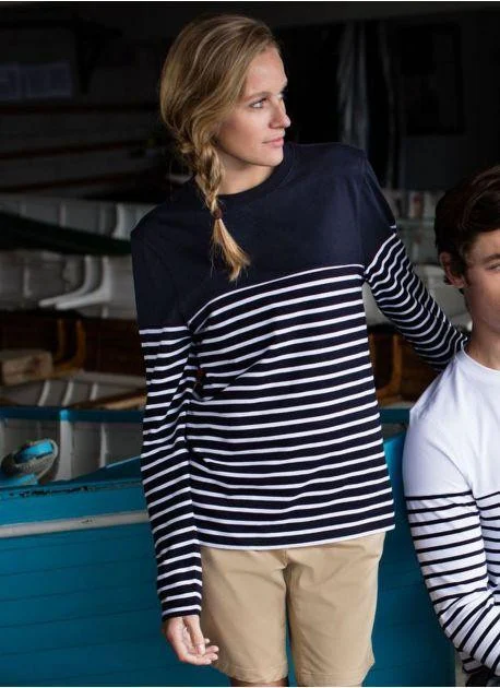 Front Row FR134 Breton Gestreept T-shirt Lange Mouwen – Navy/White