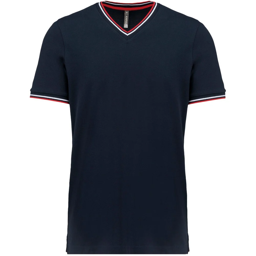 Kariban K374 T-shirt V-hals Heren – Marine / Rood / Wit