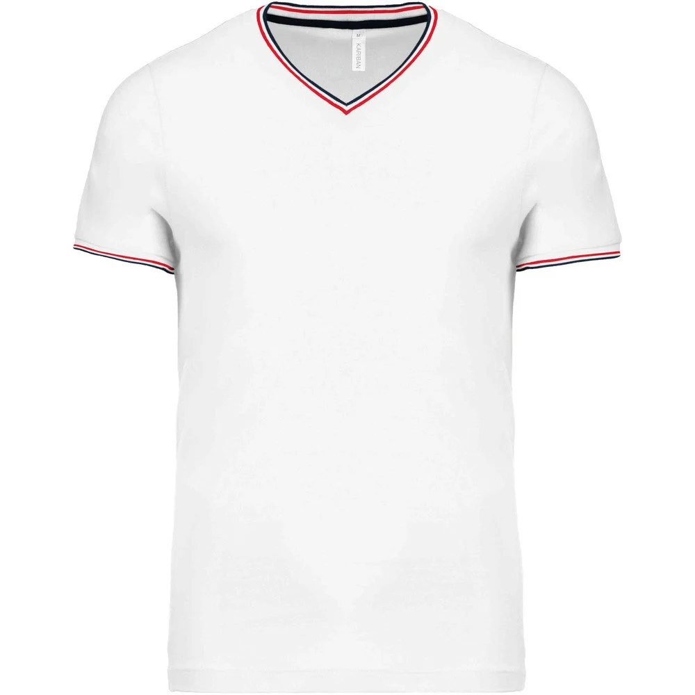 Kariban K374 T-shirt V-hals Heren – Wit / Navy / Rood