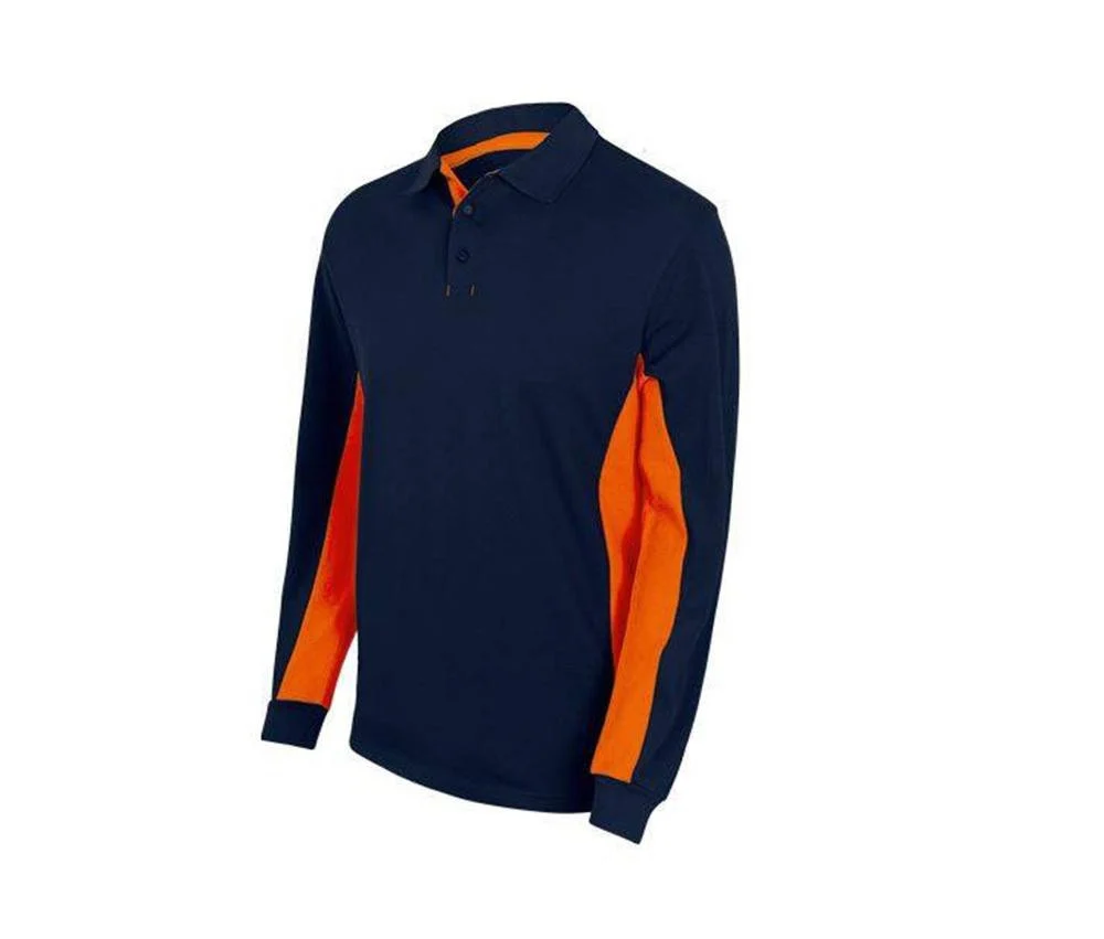 Velilla V5514 Tweekleurige Polo Lange Mouwen – Navy / Orange