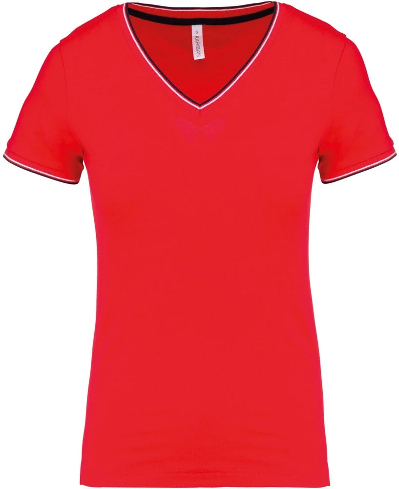 Kariban K394 T-shirt V-hals Dames – Rood/Navy/Wit
