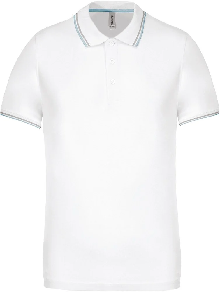 Kariban K250 Polo Heren – Wit / Hemelsblauw / Lichtgrijs