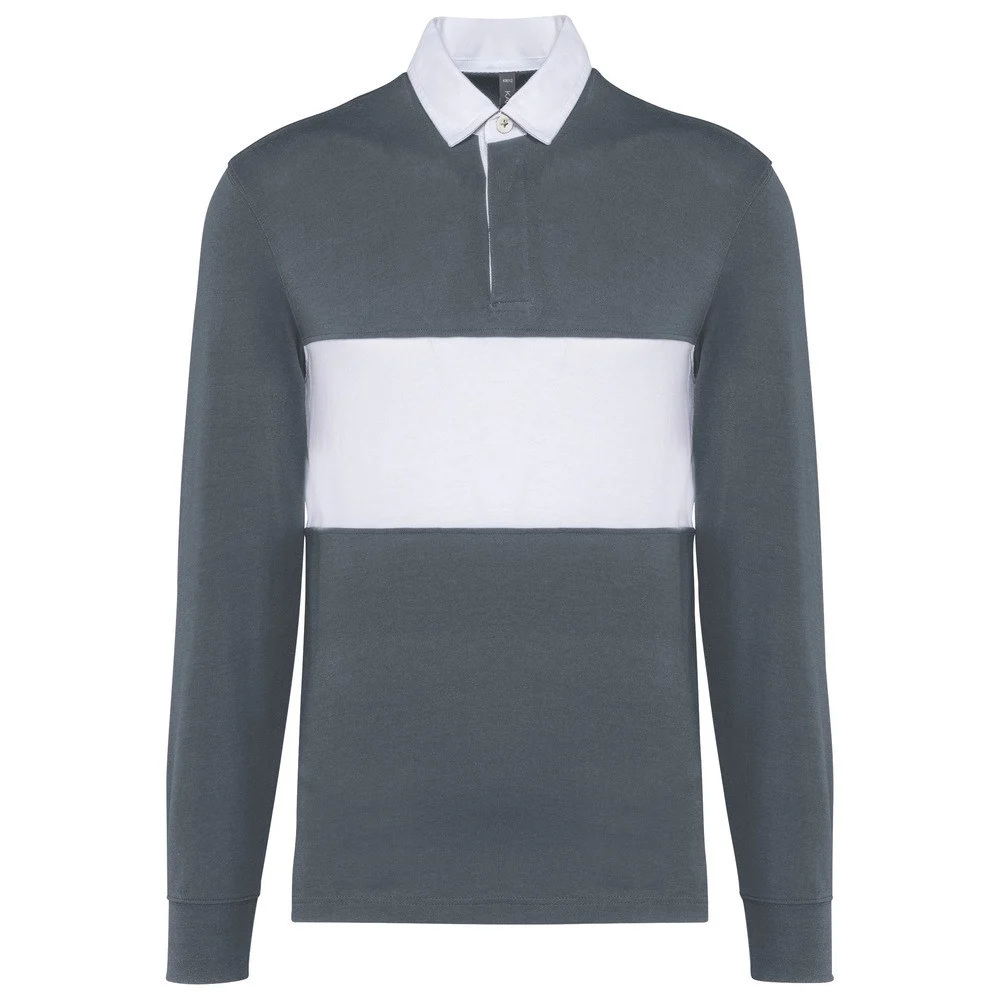 Proact PA429 Rugbypolo Lange Mouwen – sportief grijs / wit