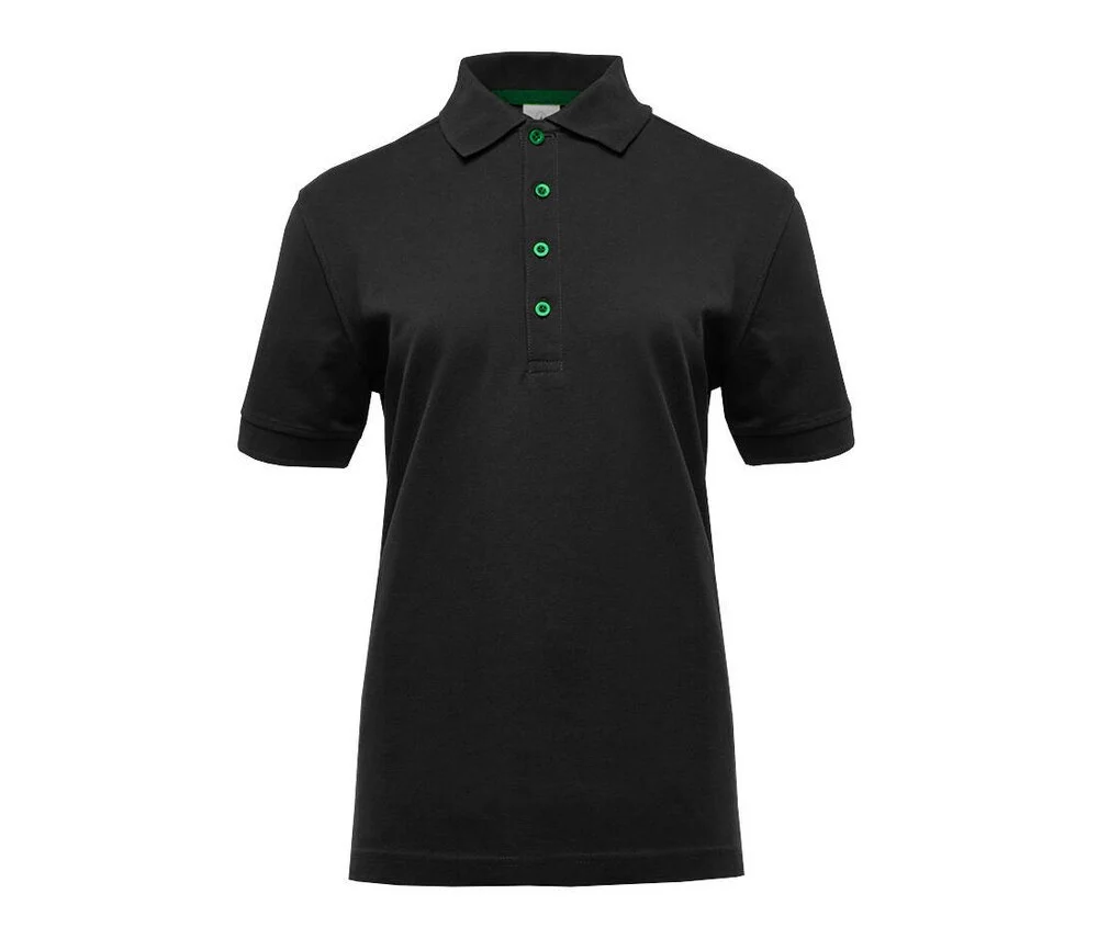 Black&Match BM101 Polo met Contrasterende Knopen Dames – Black/ Kelly Green