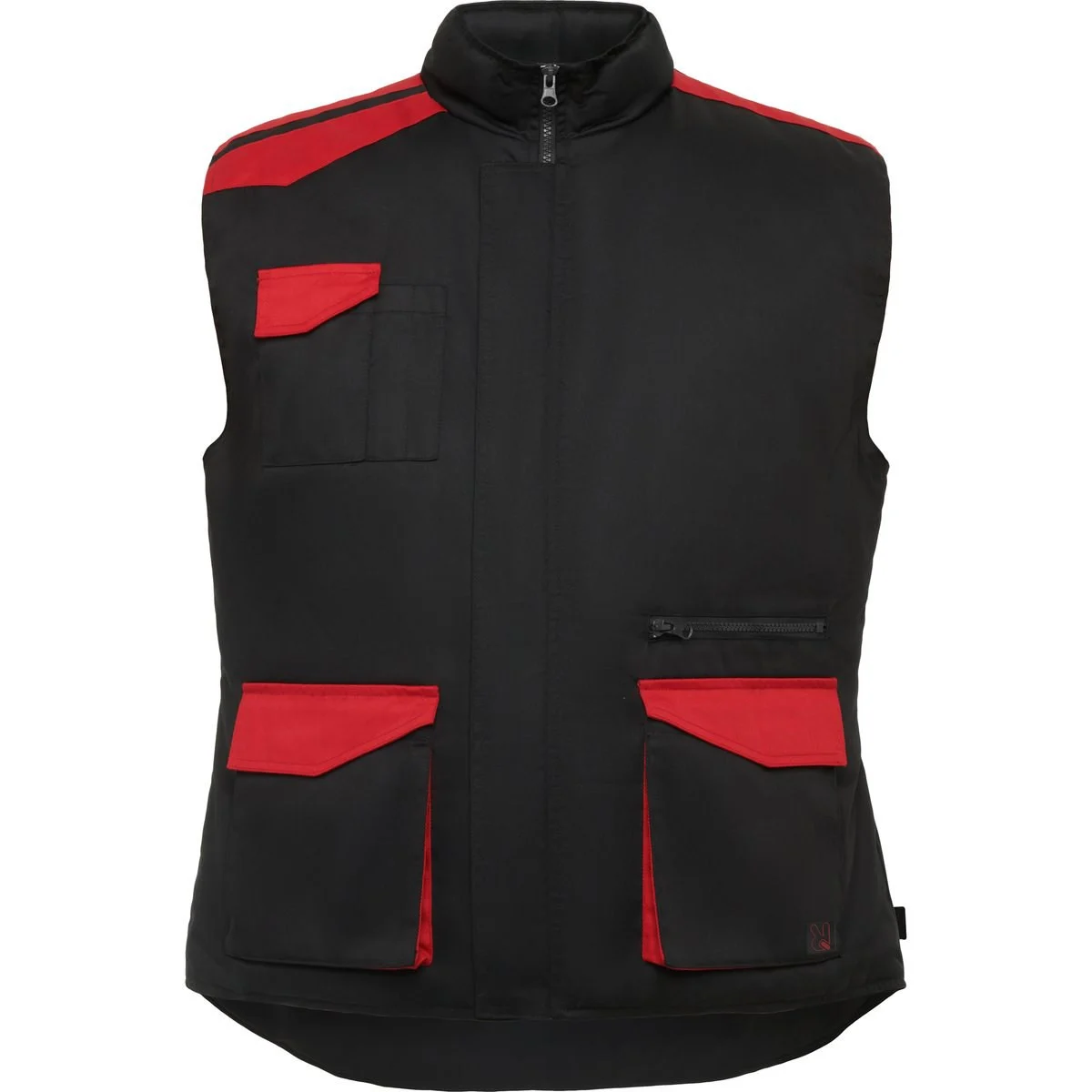 Roly CQ8414 Armada Multi-pocket Gewatteerde Werkbodywarmer Heren – Black/Red