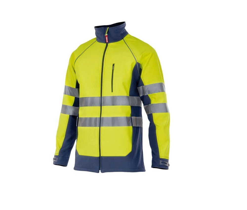 Velilla V6001 Tweekleurige Softshell Jas Hoge Zichtbaarheid – Fluo Yellow / Navy