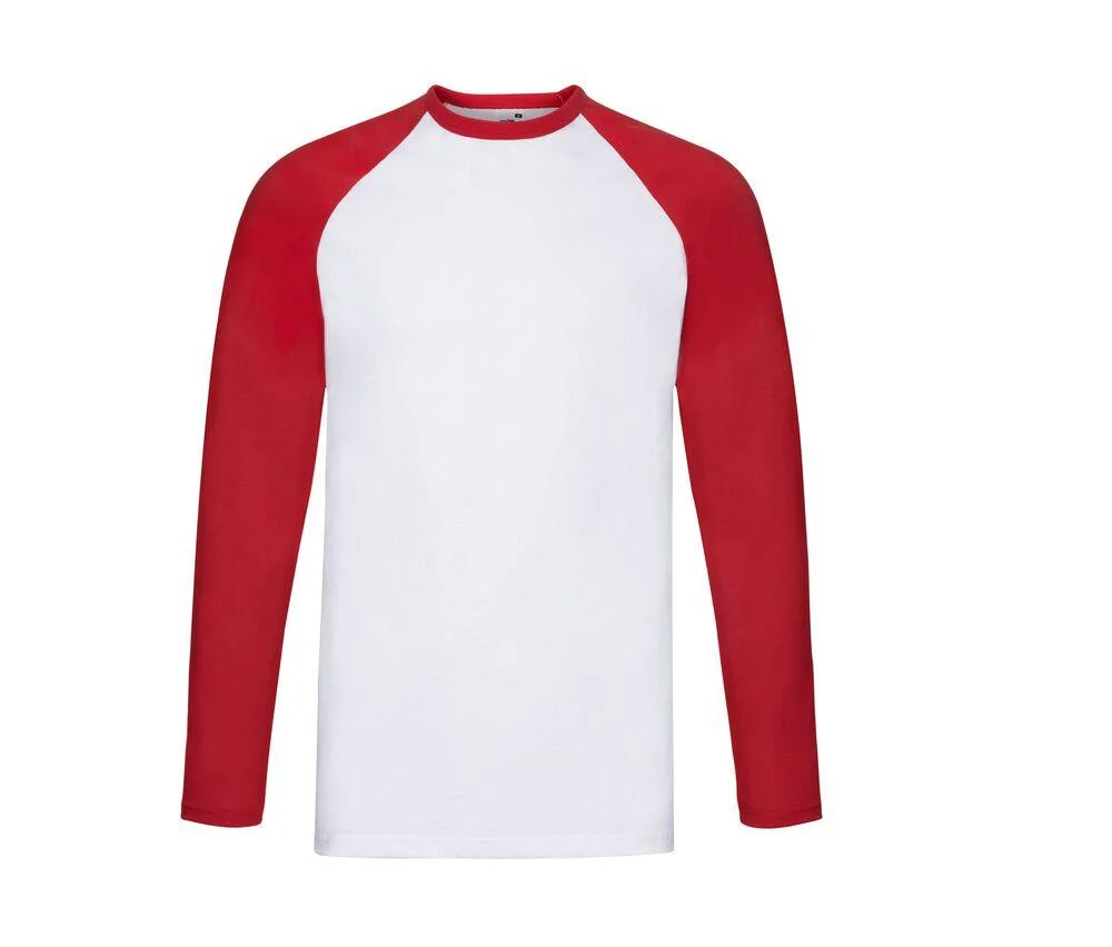 Fruit of the Loom SC238 Baseball T-shirt Lange Mouwen – White / Red