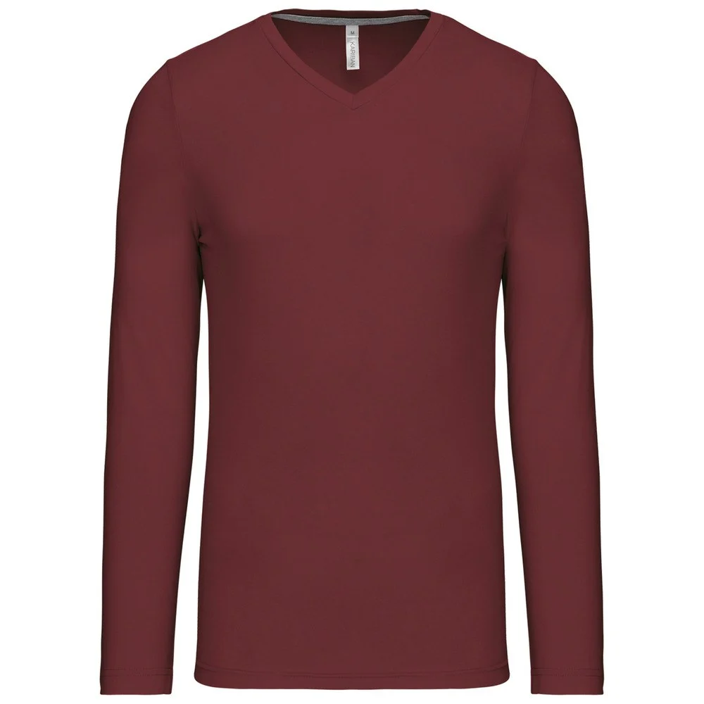 Kariban K358 T-shirt V-hals Lange Mouwen Heren – Wijn