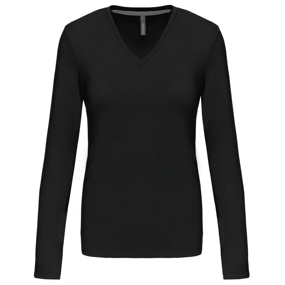 Kariban K382 T-shirt V-hals Lange Mouwen Dames – Zwart/Zwart