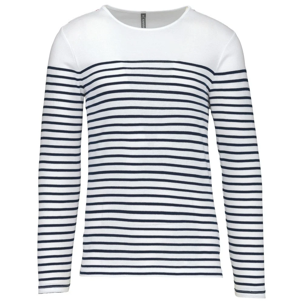 Kariban K366 Gestreept T-shirt Lange Mouwen Heren – Gestreept Wit / Navy
