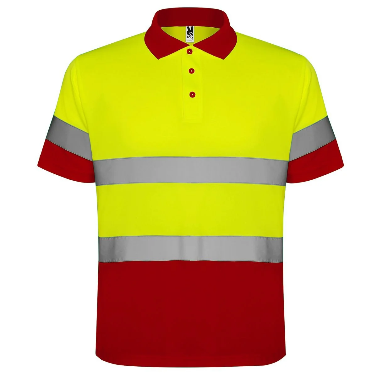 Roly HV9302 Polaris Poloshirt Hoge Zichtbaarheid – ROJO LABORAL/AMARILLO FLÚOR