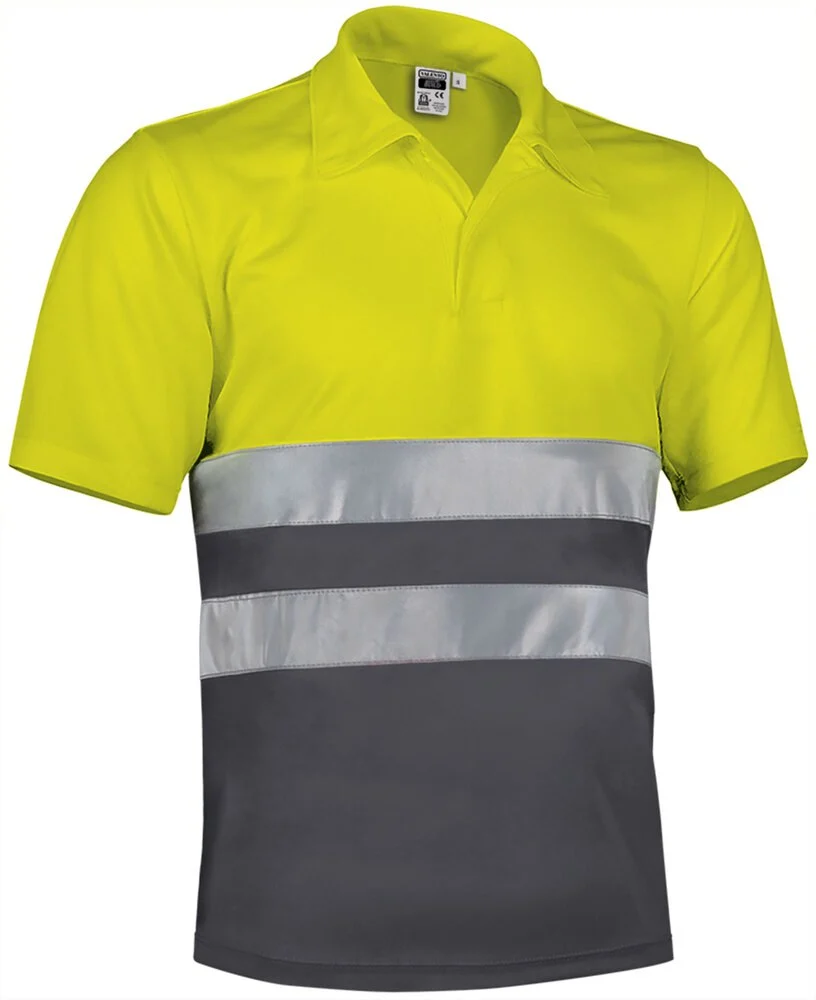 Valento POVABUI Build Hi-Vis Polo – fluo yellow-charcoal grey