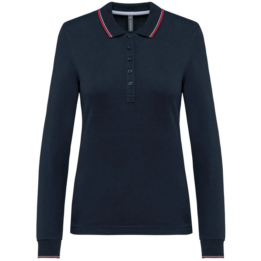Kariban K281 Polo Lange Mouwen Dames – Marine / Rood / Wit