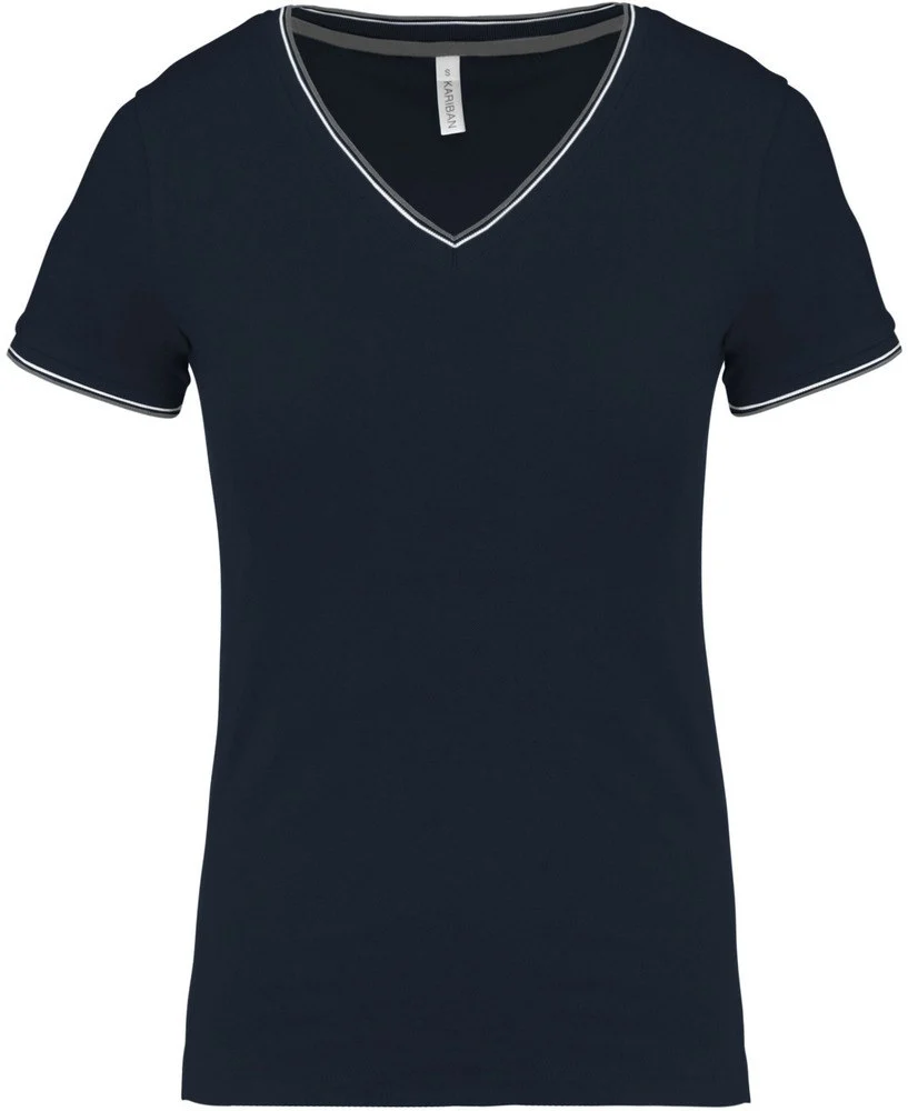 Kariban K394 T-shirt V-hals Dames – Marine/ Lichtgrijs/ Wit