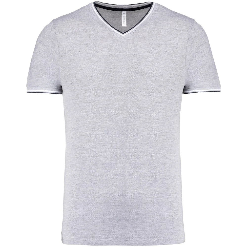 Kariban K374 T-shirt V-hals Heren – Oxford grijs / marine / wit