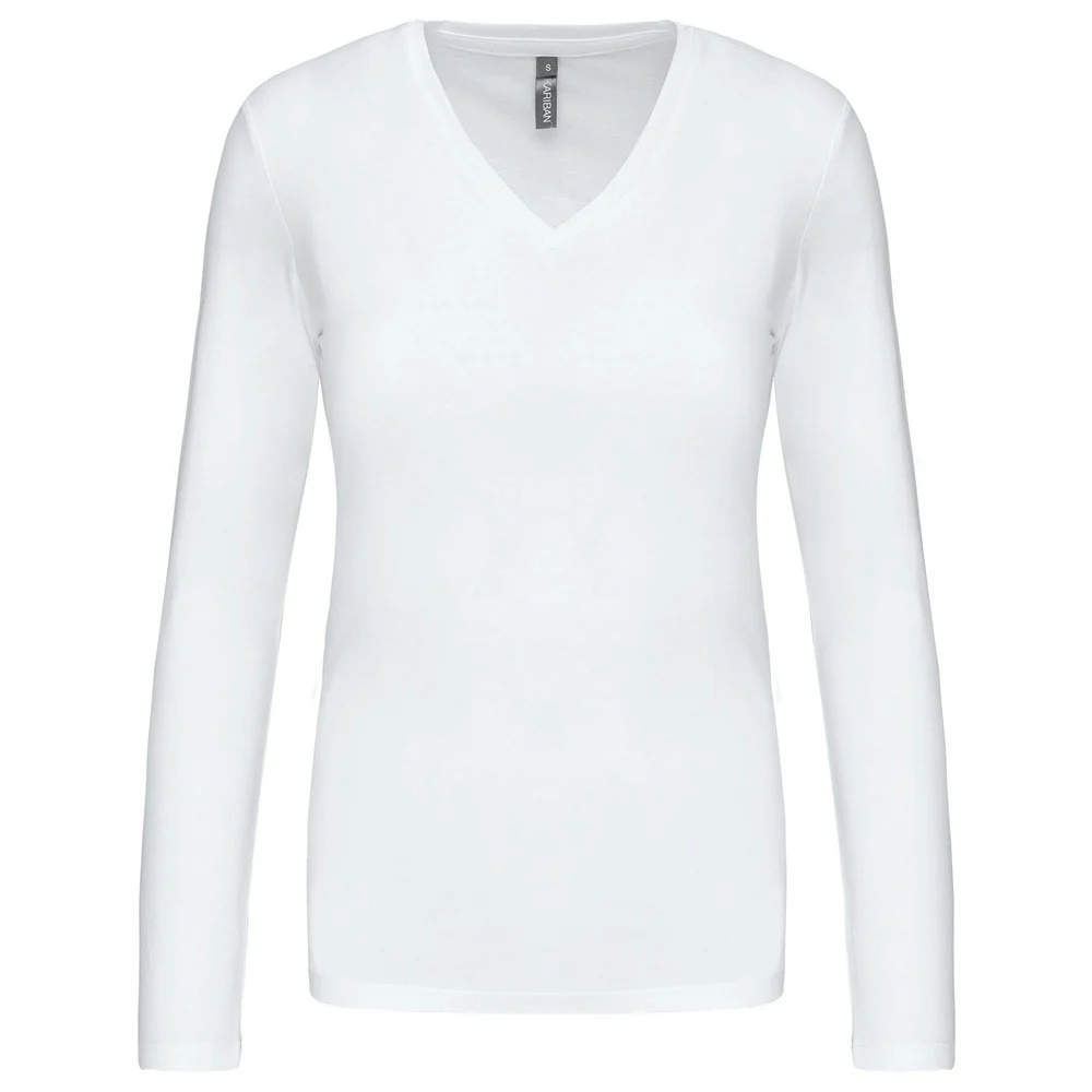 Kariban K382 T-shirt V-hals Lange Mouwen Dames – Wit