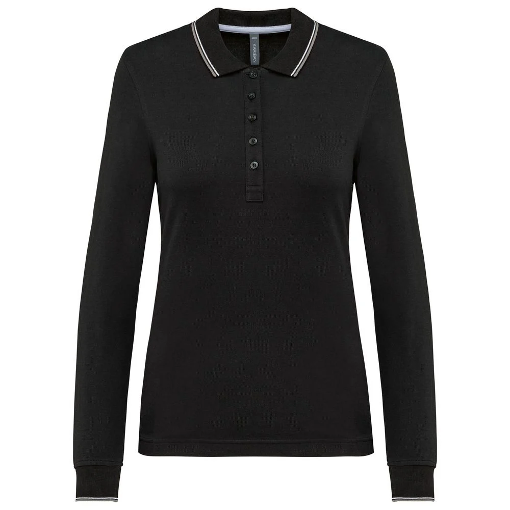 Kariban K281 Polo Lange Mouwen Dames – Zwart/ Lichtgrijs/Wit
