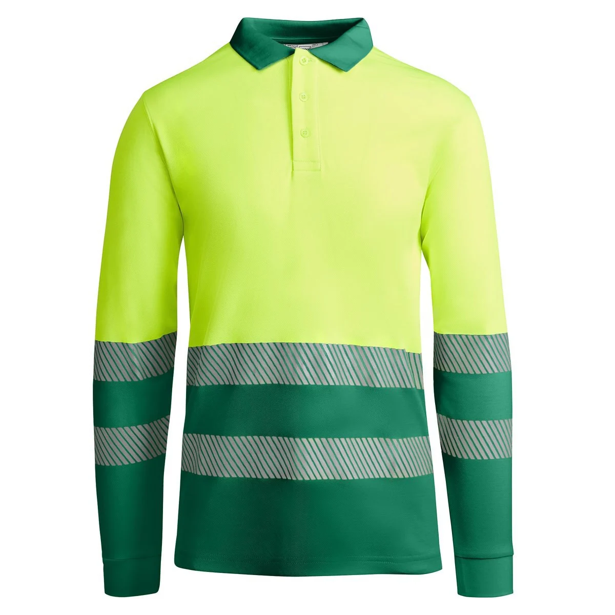 Roly HV9319 Atrio Poloshirt Lange Mouwen Hoge Zichtbaarheid – VERDE JARDÍN/AMARILLO FLÚOR