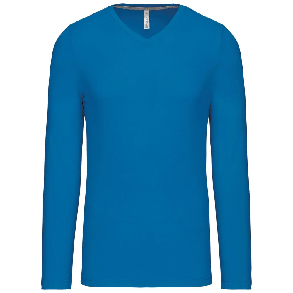 Kariban K358 T-shirt V-hals Lange Mouwen Heren – Tropisch Blauw