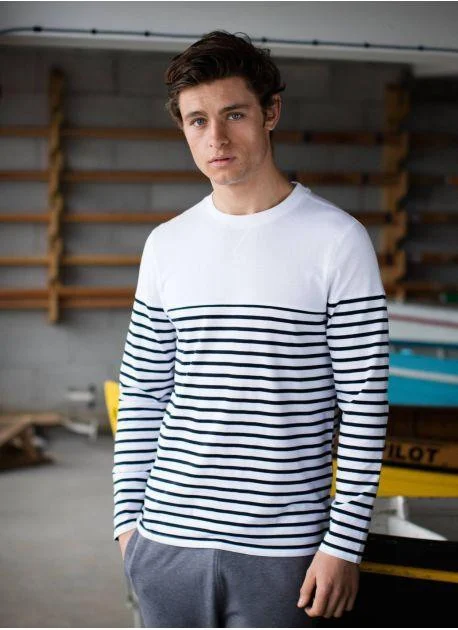 Front Row FR134 Breton Gestreept T-shirt Lange Mouwen – White/Navy