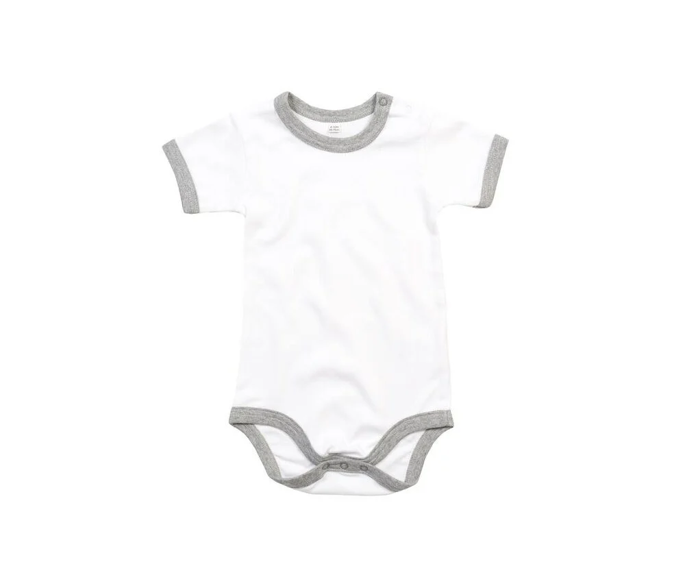 Babybugz BZ019 Biologisch Baby Romper – Wit/Heather grijs gemêleerd