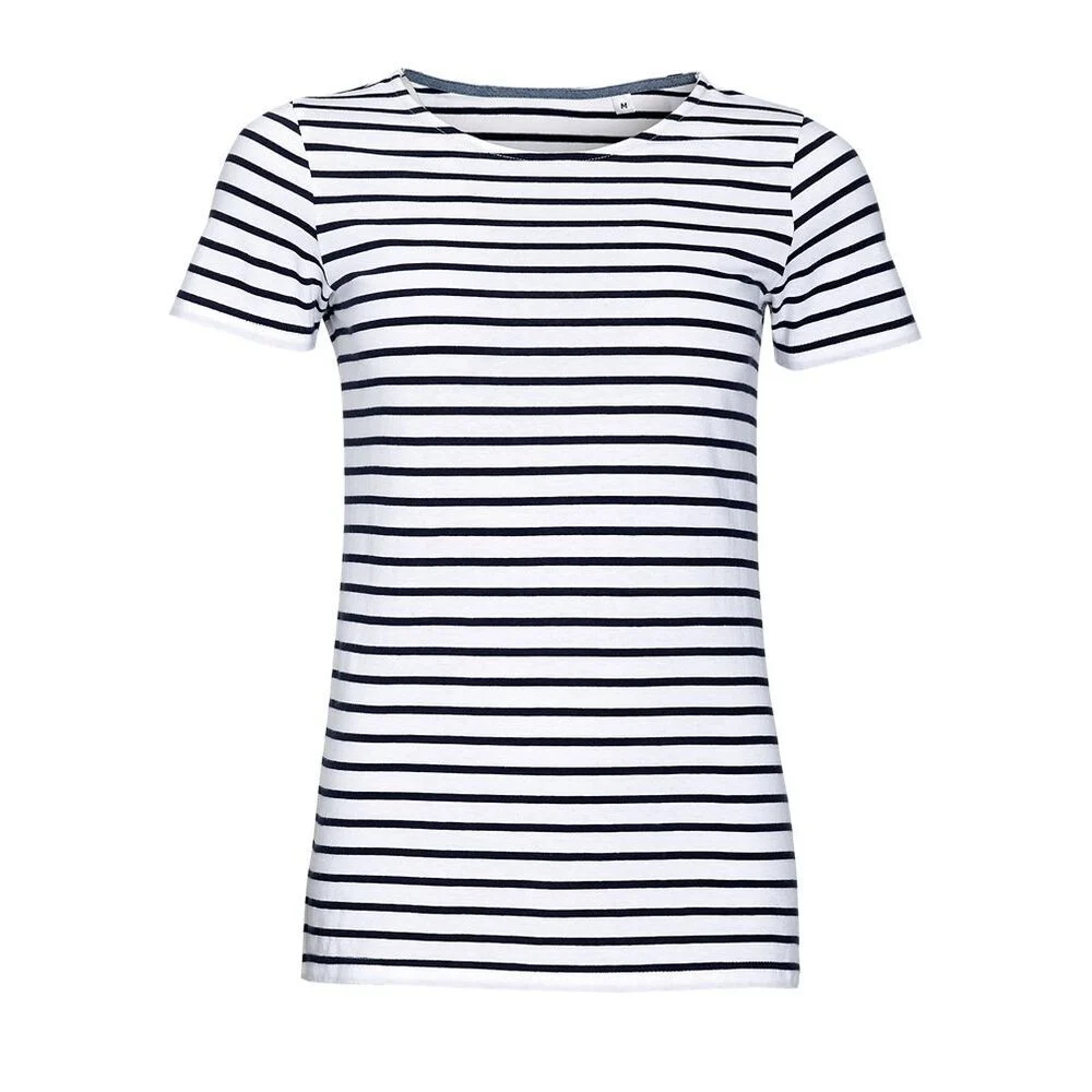 SOL'S 01399 Miles Gestreept T-shirt Dames – Wit / marine