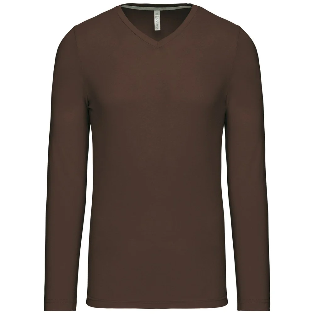 Kariban K358 T-shirt V-hals Lange Mouwen Heren – Chocolade