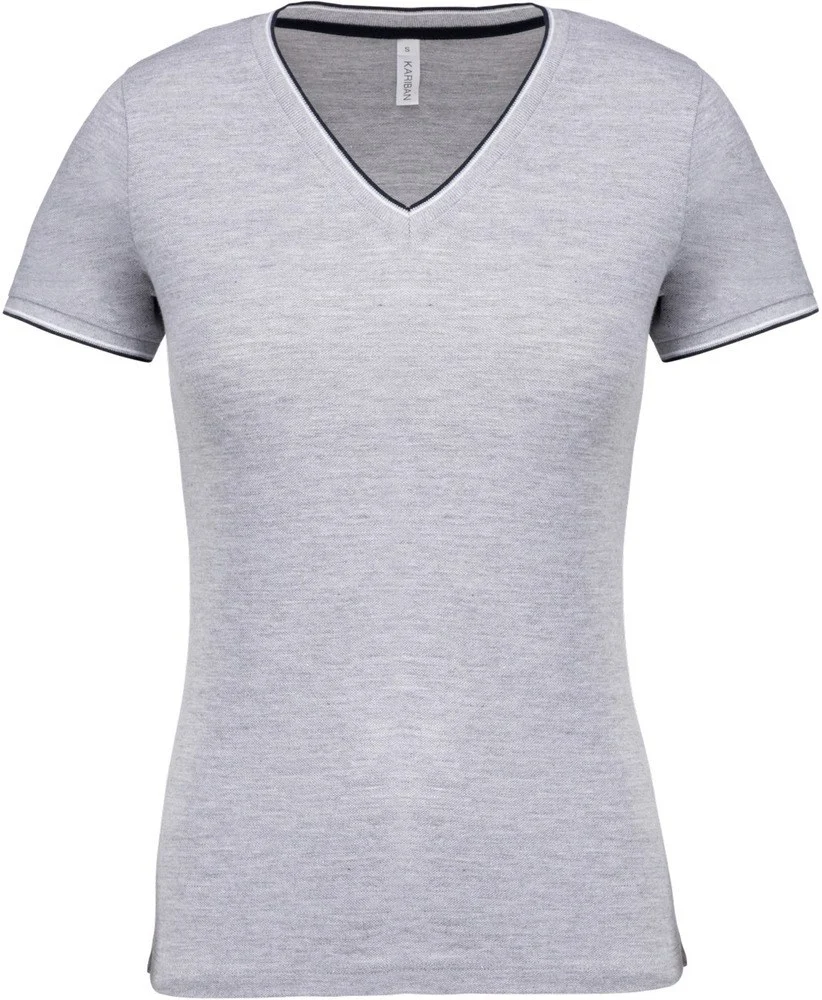 Kariban K394 T-shirt V-hals Dames – Oxford grijs / marine / wit