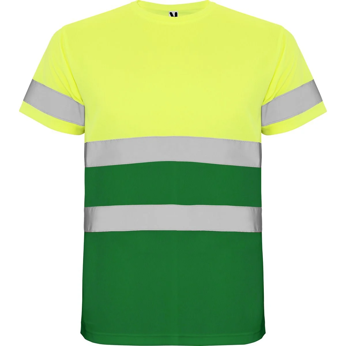 Roly HV9310 Delta T-shirt Hoge Zichtbaarheid – VERDE JARDÍN/AMARILLO FLÚOR