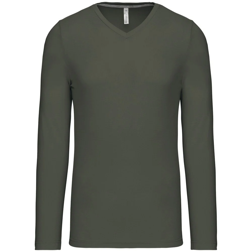 Kariban K358 T-shirt V-hals Lange Mouwen Heren – Donker kaki