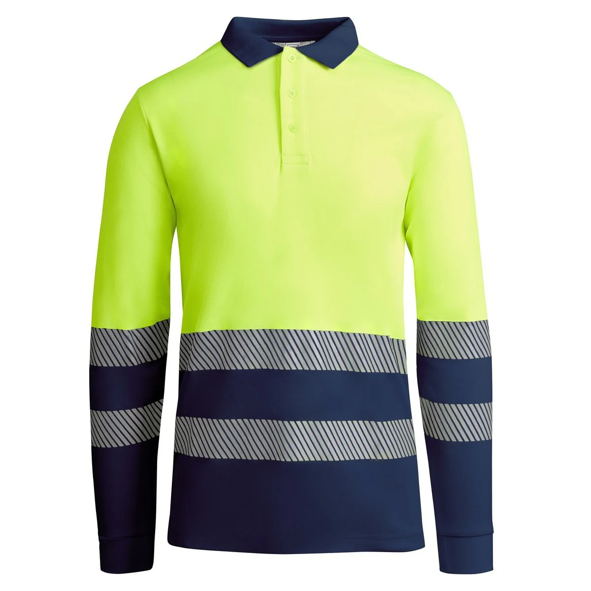Roly HV9319 Atrio Poloshirt Lange Mouwen Hoge Zichtbaarheid – MARINO/AMARILLO FLUOR