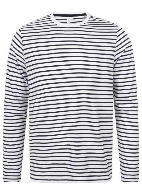SF Men SF204 Unisex Gestreept T-shirt Lange Mouwen – White/ Oxford Navy