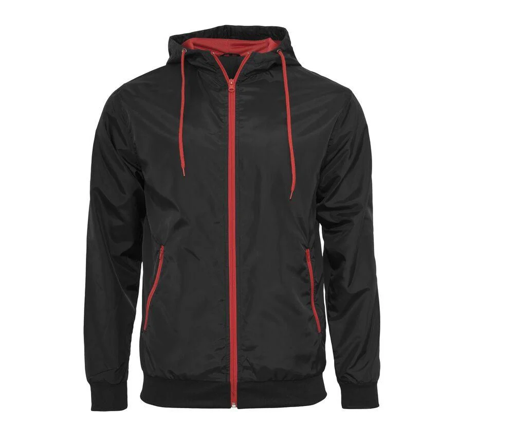 Build Your Brand BY016 Windjack Heren – Black / Red