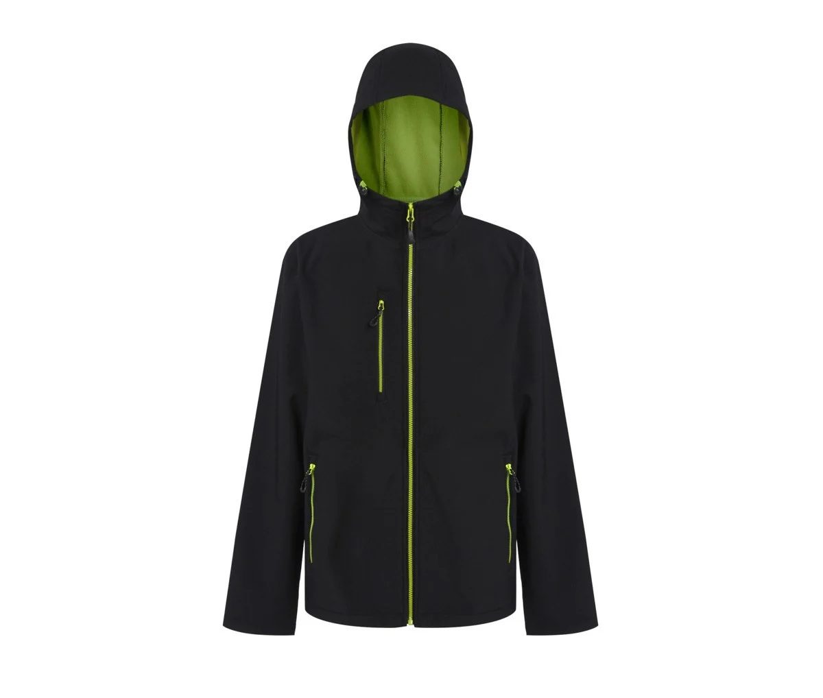 Regatta RGA705 Navigate 2-laags Softshell Jas met Capuchon – Black / Lime