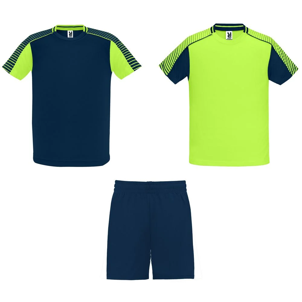Roly CJ0525 Juve Sportset T-shirt + Short Kinderen – FLUORESCEREND GROEN/NAVY BLAUW
