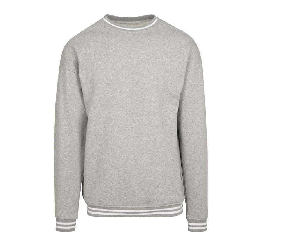 Build Your Brand BY104 Sweater met Contraststrepen Heren – Heather Grey / White