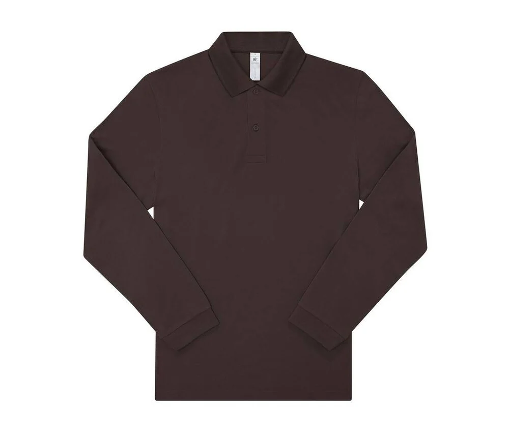 B&C BCU425 Fijne Piqué Polo Lange Mouwen – Roasted Coffee