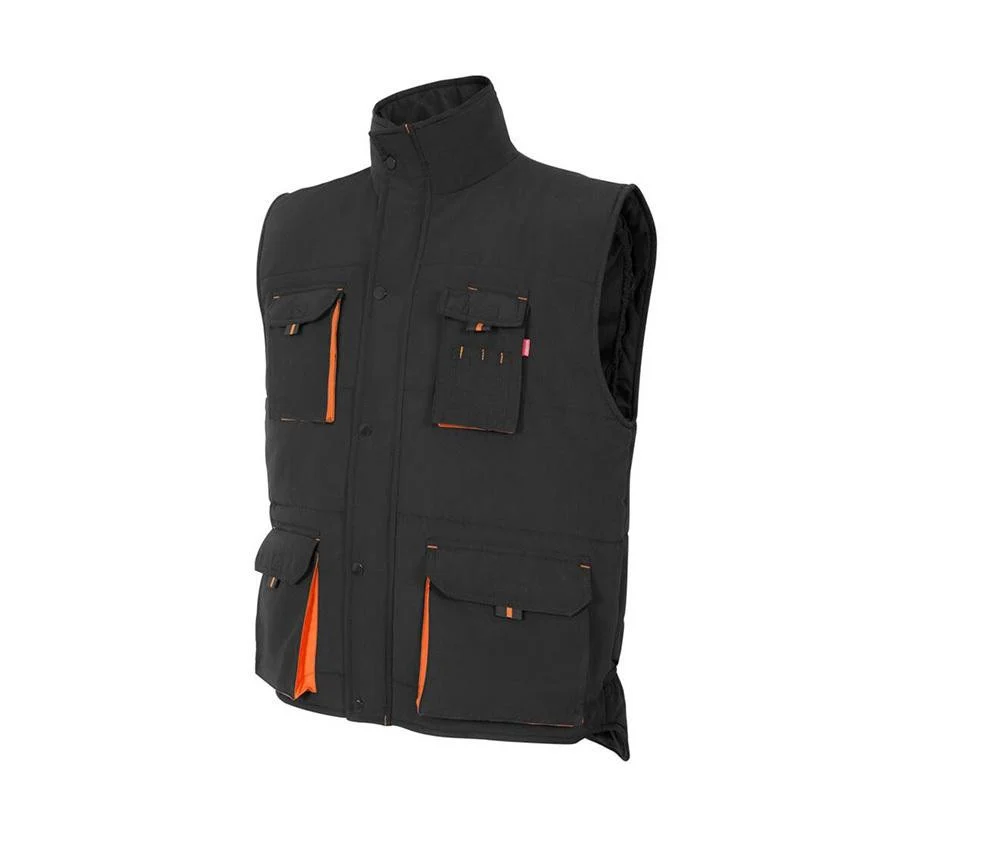 Velilla V5902 Tweekleurige Multi-pocket Gewatteerde Bodywarmer Heren – Black / Orange