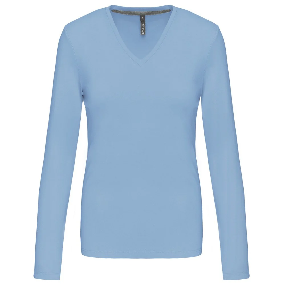 Kariban K382 T-shirt V-hals Lange Mouwen Dames – Hemelsblauw
