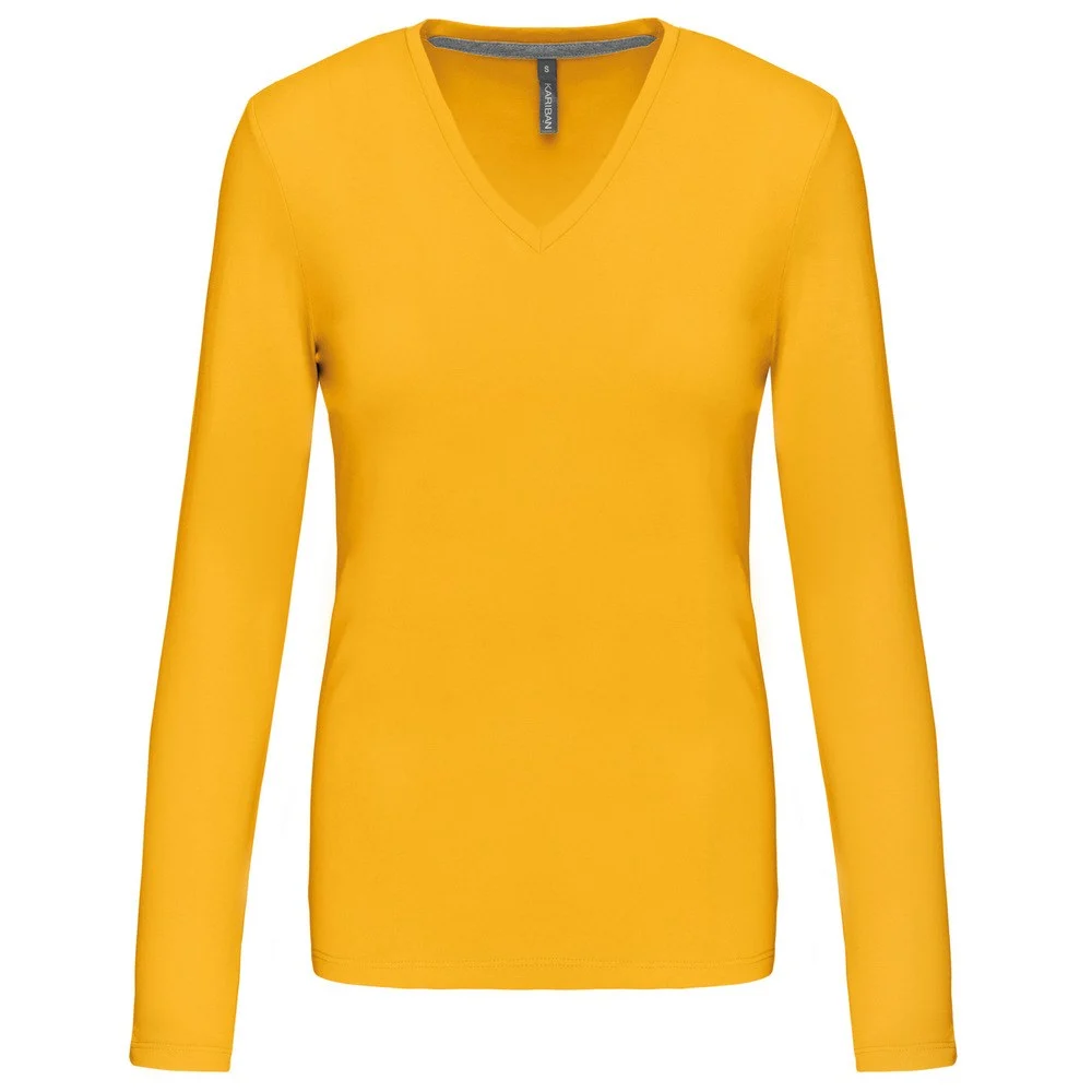 Kariban K382 T-shirt V-hals Lange Mouwen Dames – Geel