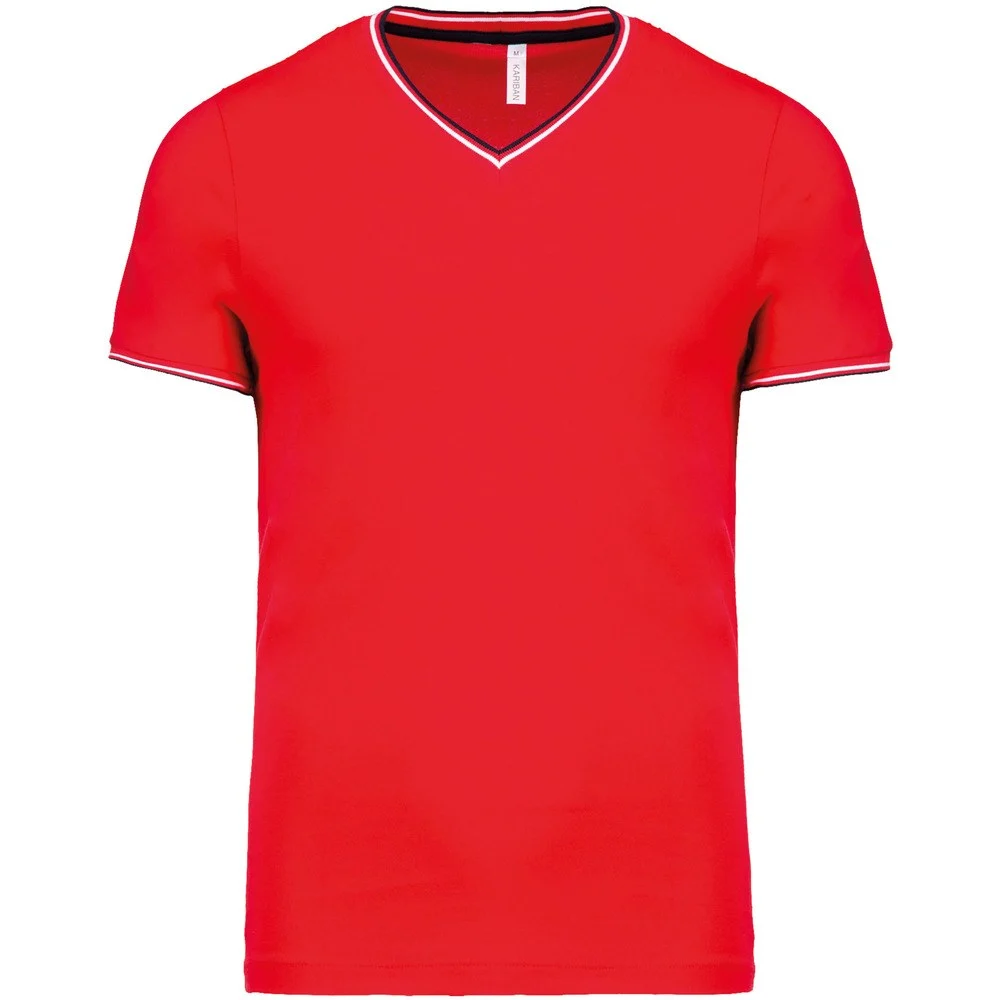 Kariban K374 T-shirt V-hals Heren – Rood/Navy/Wit