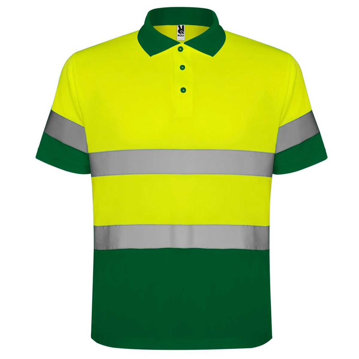 Roly HV9302 Polaris Poloshirt Hoge Zichtbaarheid – VERDE JARDÍN/AMARILLO FLÚOR
