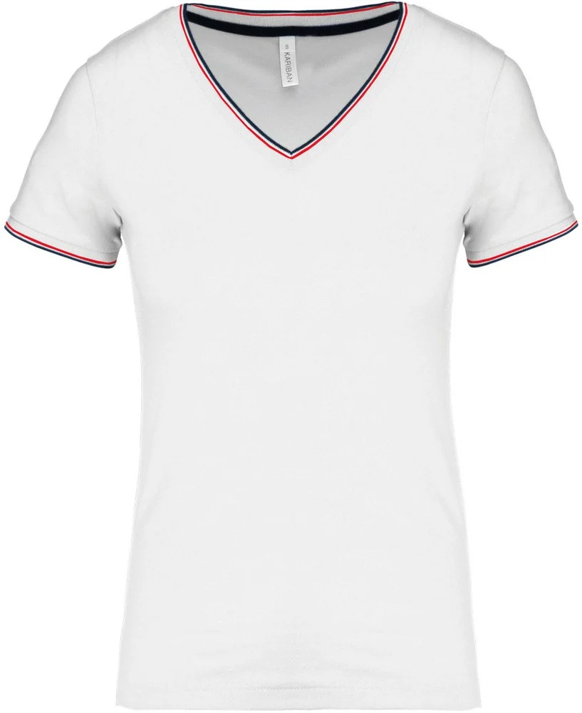 Kariban K394 T-shirt V-hals Dames – Wit / Navy / Rood