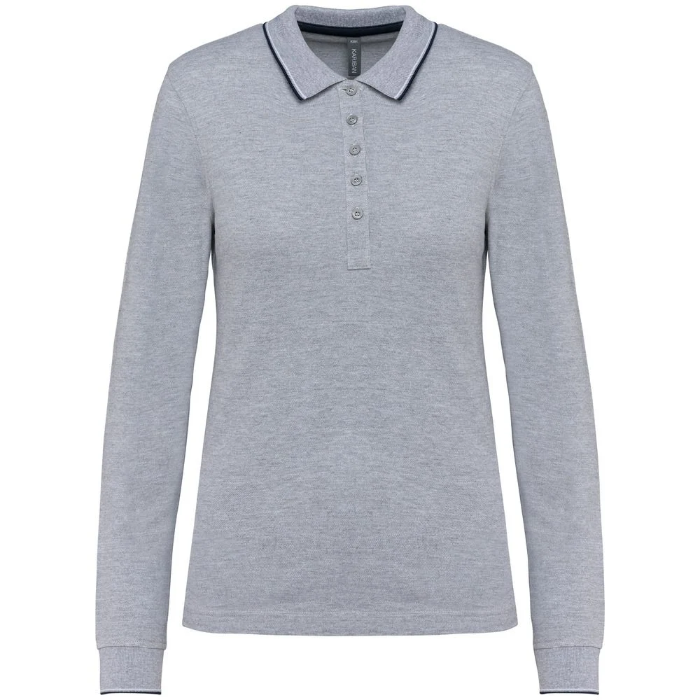 Kariban K281 Polo Lange Mouwen Dames – Oxford grijs / marine / wit