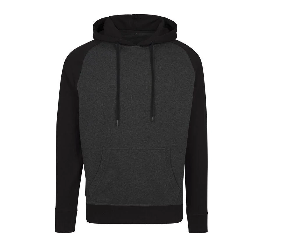 Build Your Brand BY077 Raglan Hoodie Heren – Charcoal/ Black