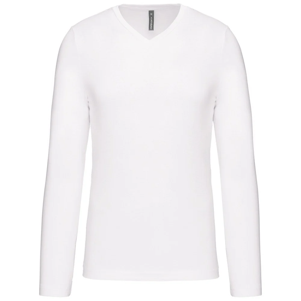 Kariban K358 T-shirt V-hals Lange Mouwen Heren – Wit