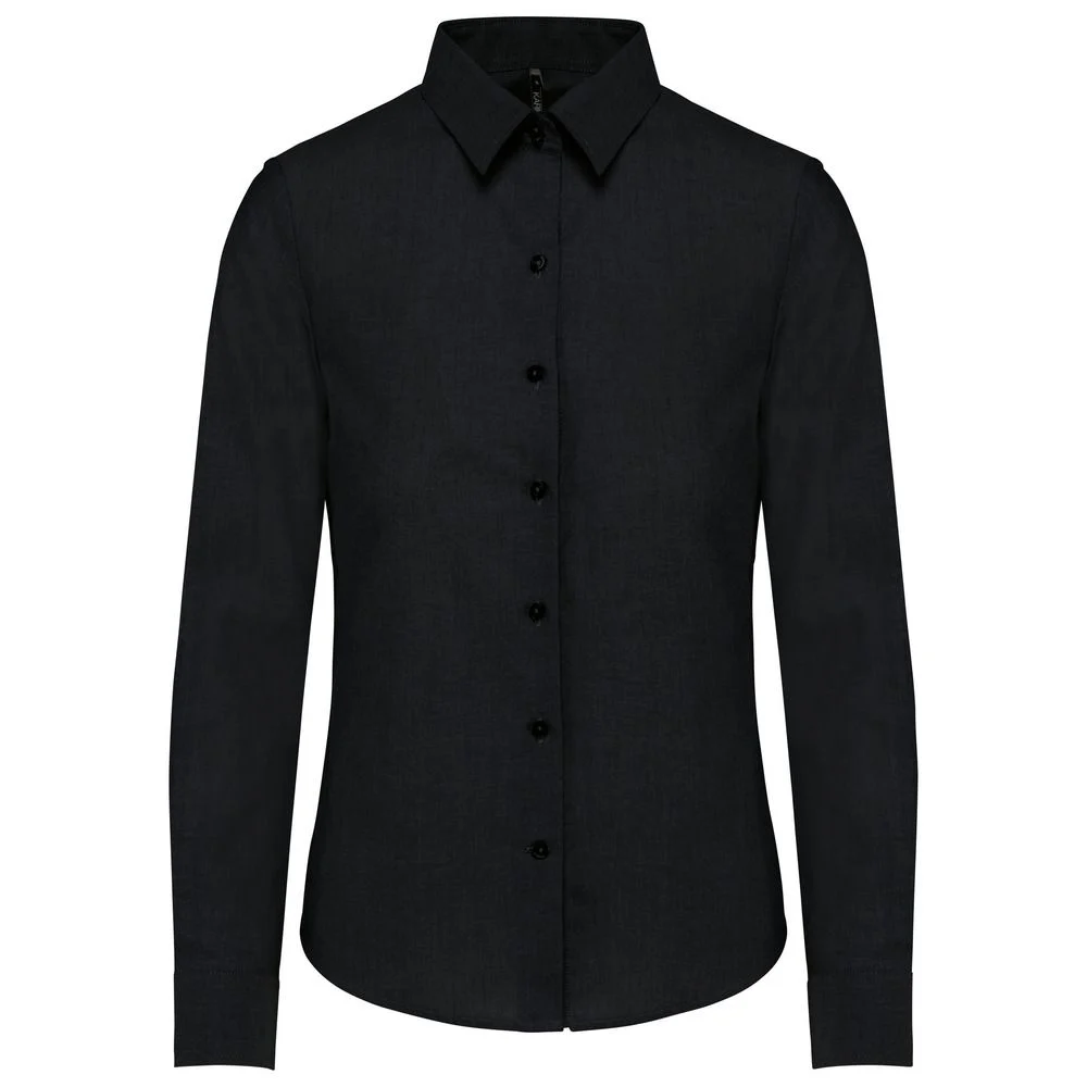 Kariban K534 Oxford Blouse Lange Mouwen Dames – Zwart