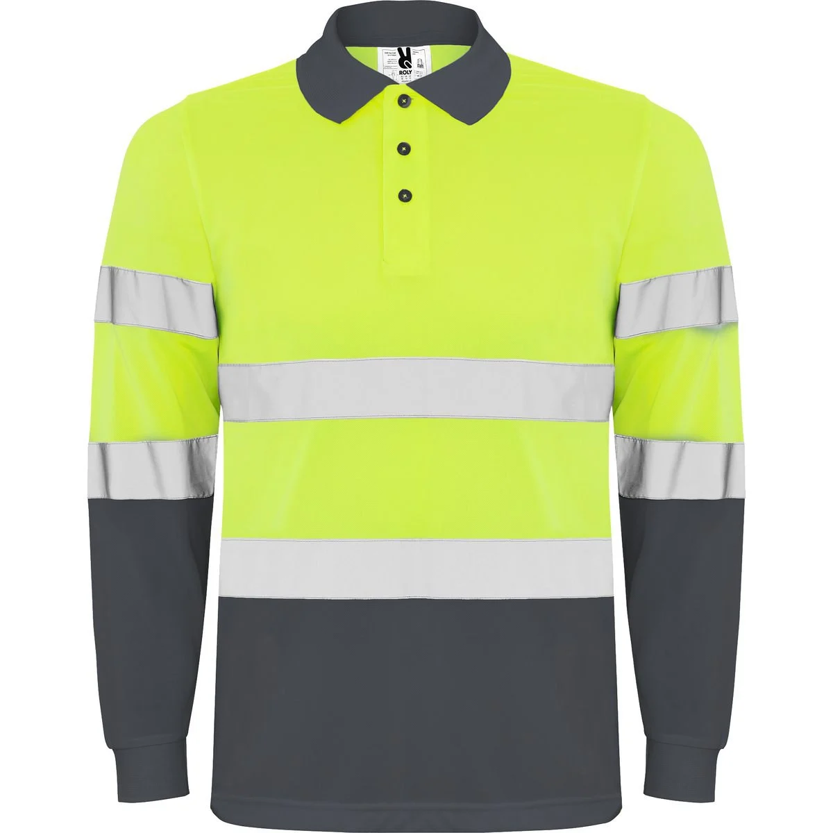 Roly HV9306 Polaris Poloshirt Lange Mouwen Hoge Zichtbaarheid – LOOD/FLUOR GEEL