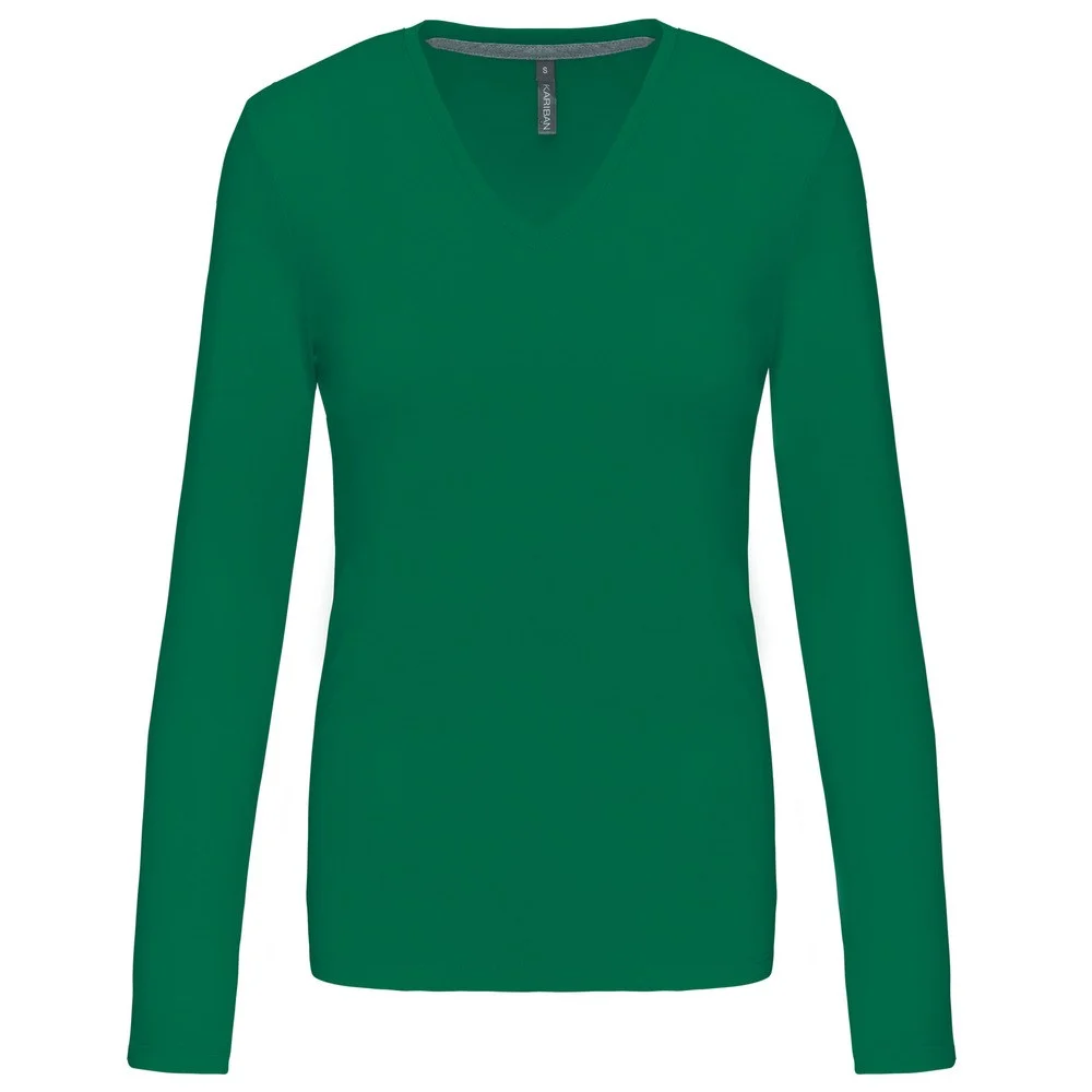 Kariban K382 T-shirt V-hals Lange Mouwen Dames – Kelly groen